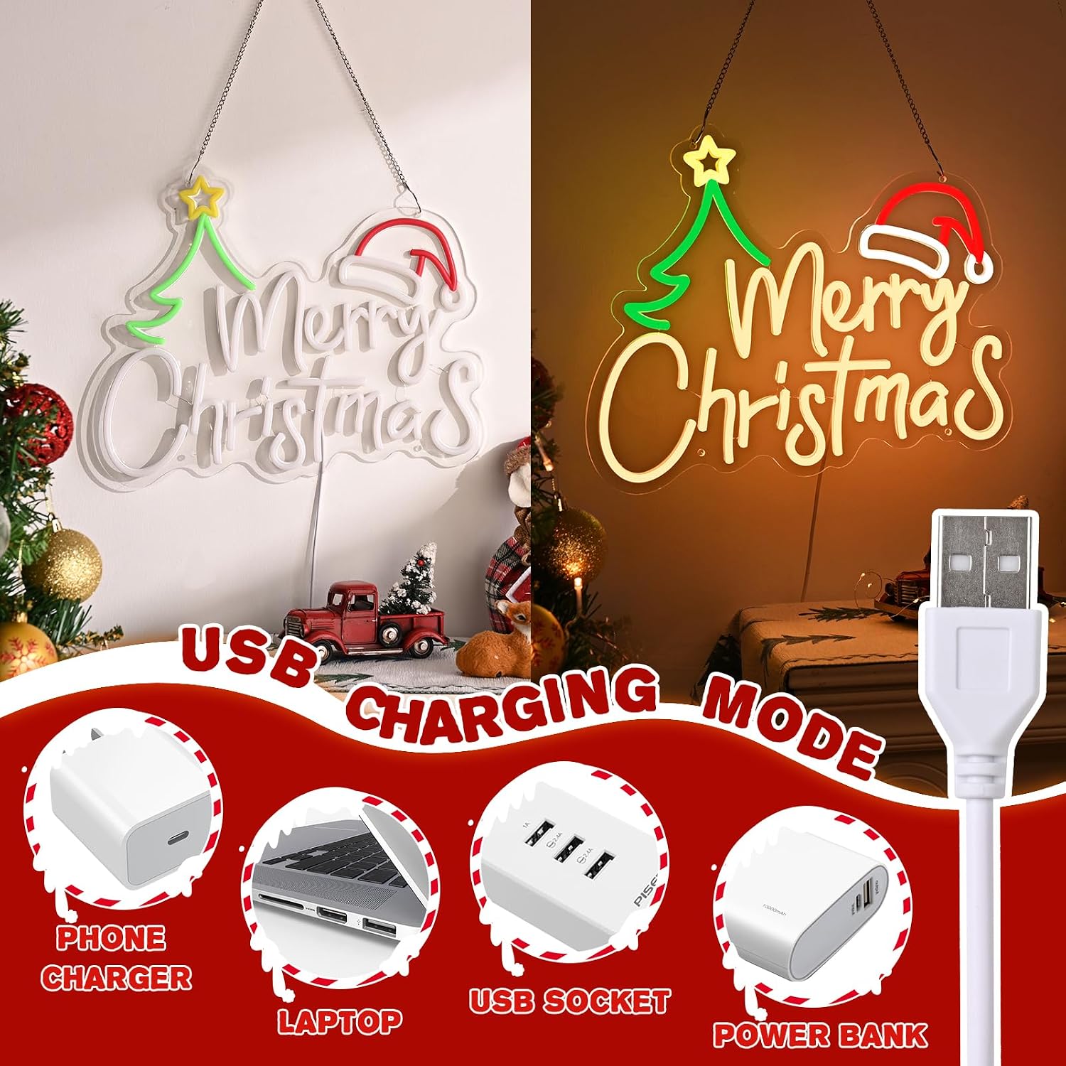 Merry Christmas Neon Sign USB  - Lighting Christmas Decor ulasan dan harga