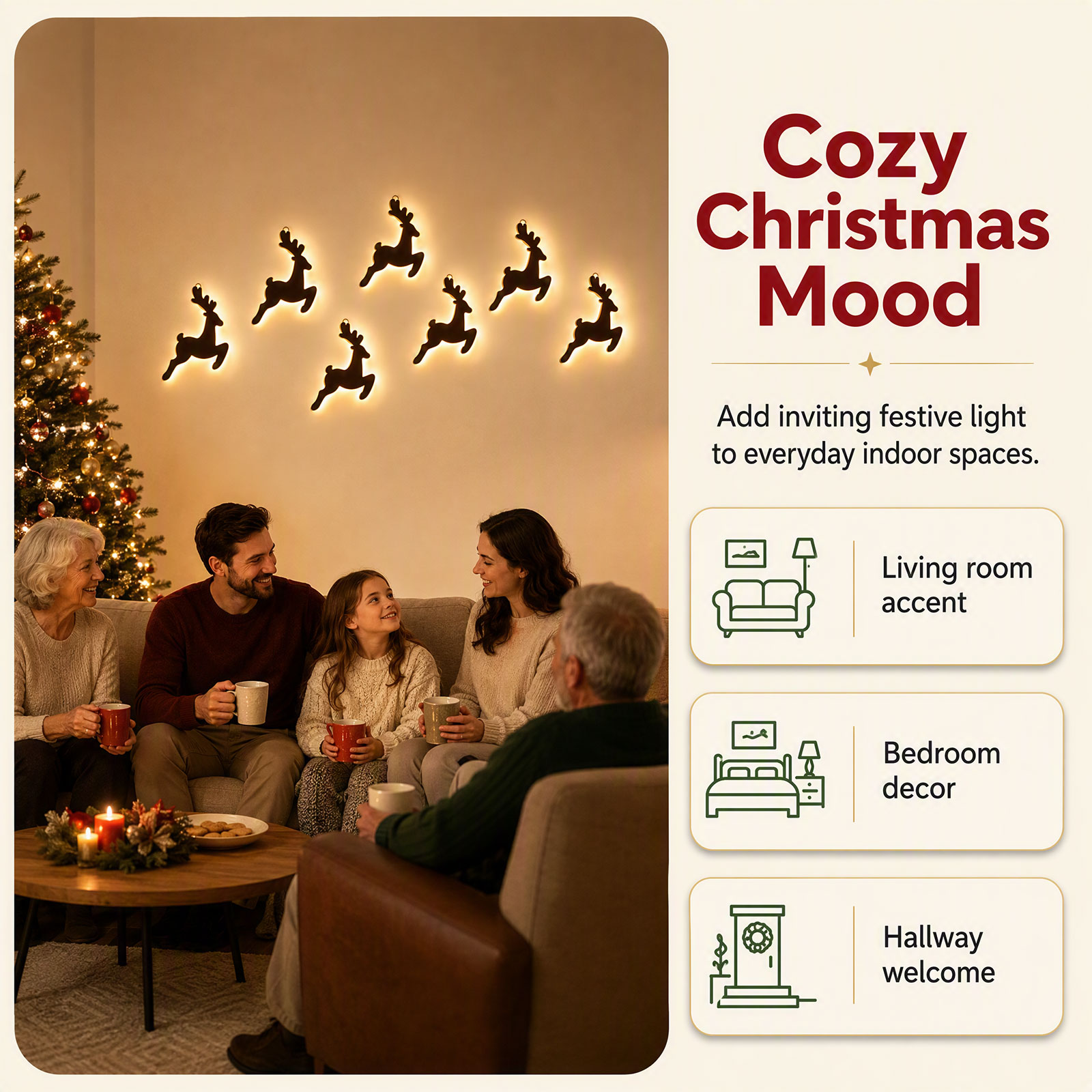 Wooden Reindeer Wall Decor 7PC - Up Lighting Decor ulasan dan harga