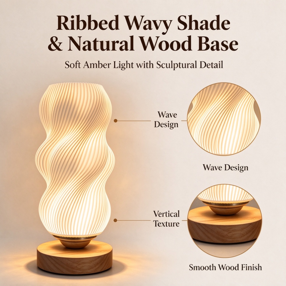 3D Printed Wave Texture Night  - Decor Lighting Lamps ulasan dan harga