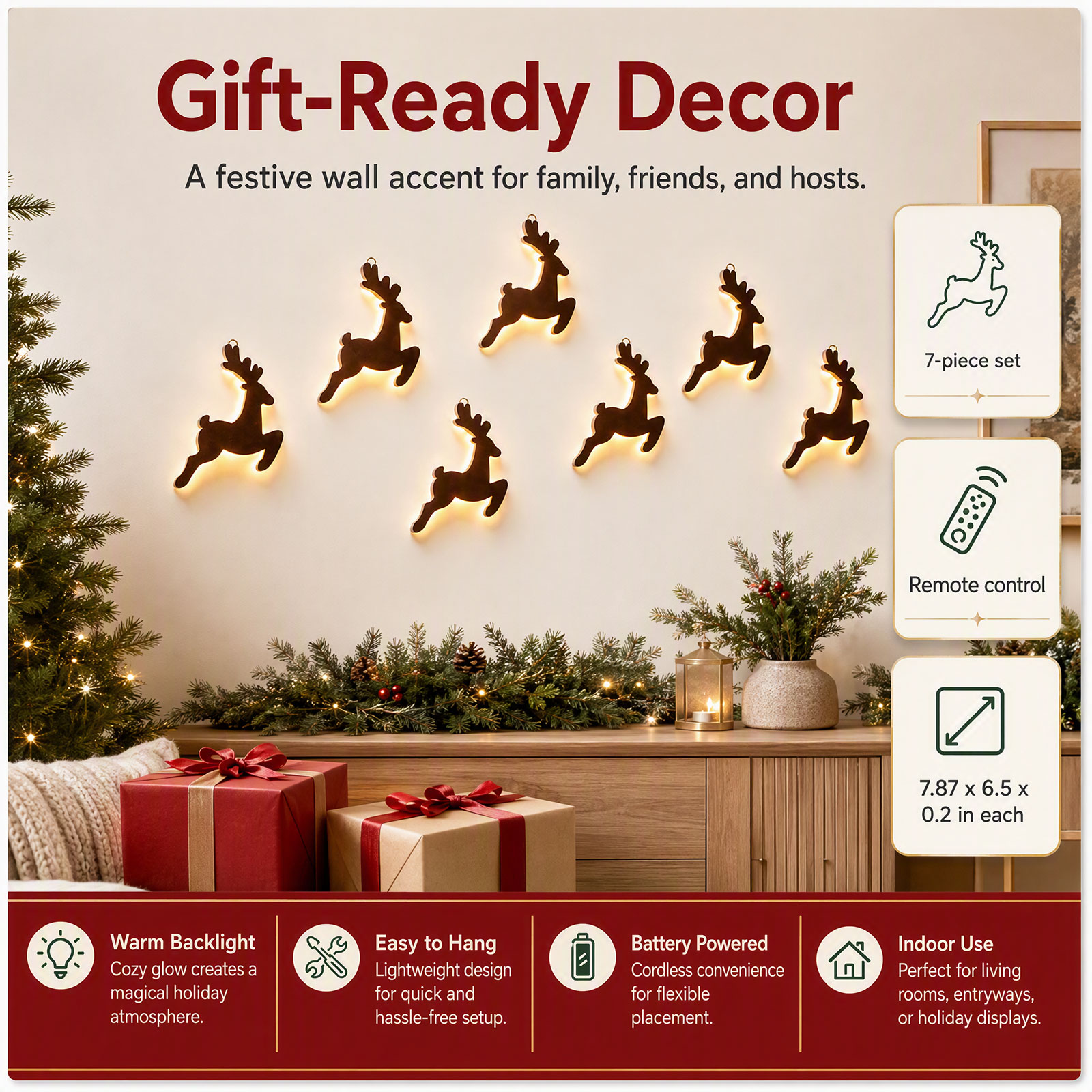 7PCS LED Light Up Reindeer Wal - Up Lighting Decor ulasan dan harga