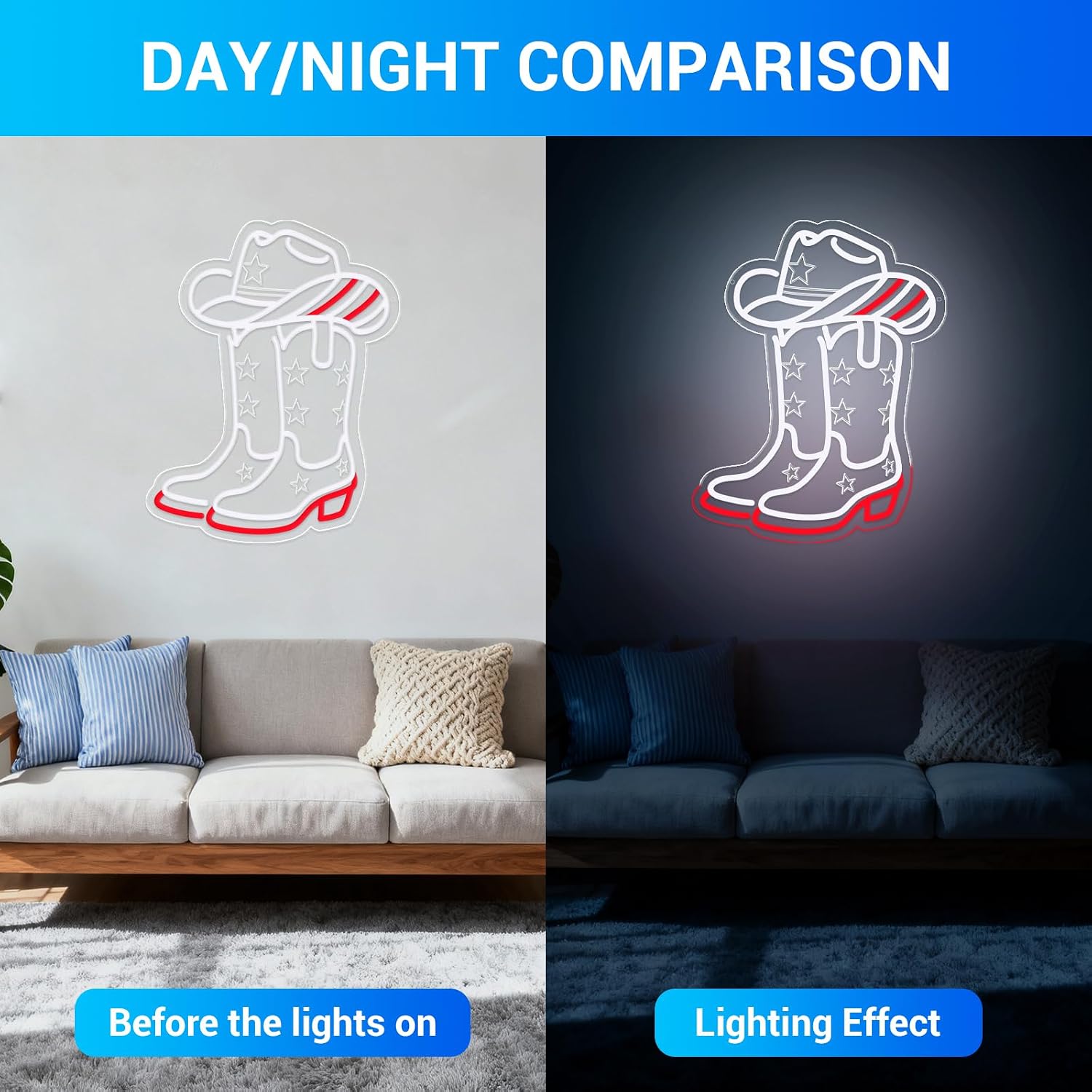 Cowboy Boots and Hat LED Neon  - Lighting Decoration Ideas ulasan dan harga