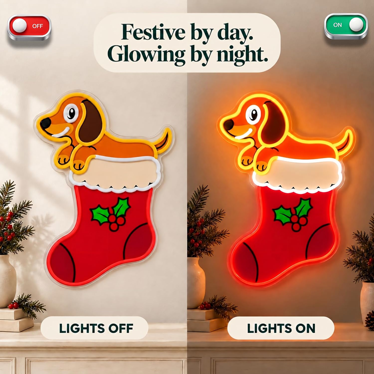 Christmas Stocking LED Neon Si - Lighting Christmas Decor ulasan dan harga